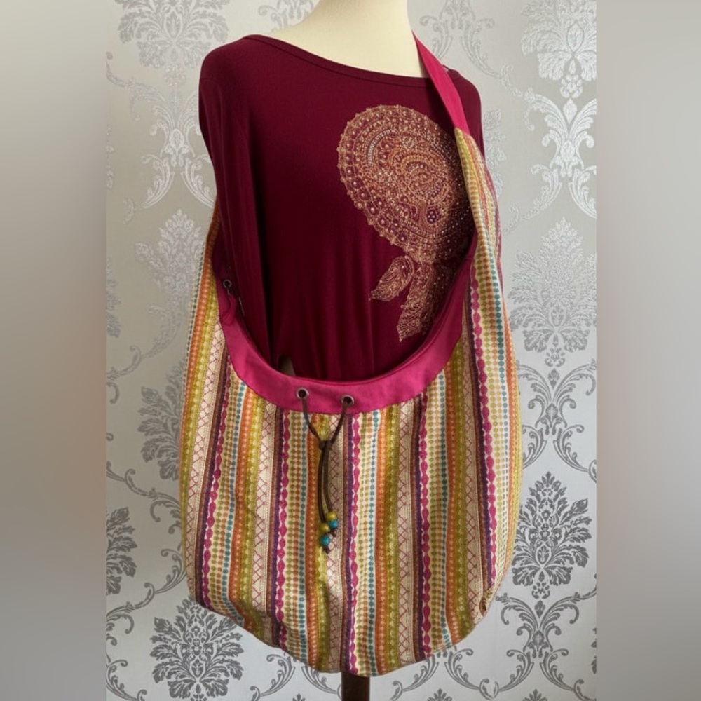 Unbranded Large Multicolor Festive Boho Hippie Crossbody Purse Adjustable Strap